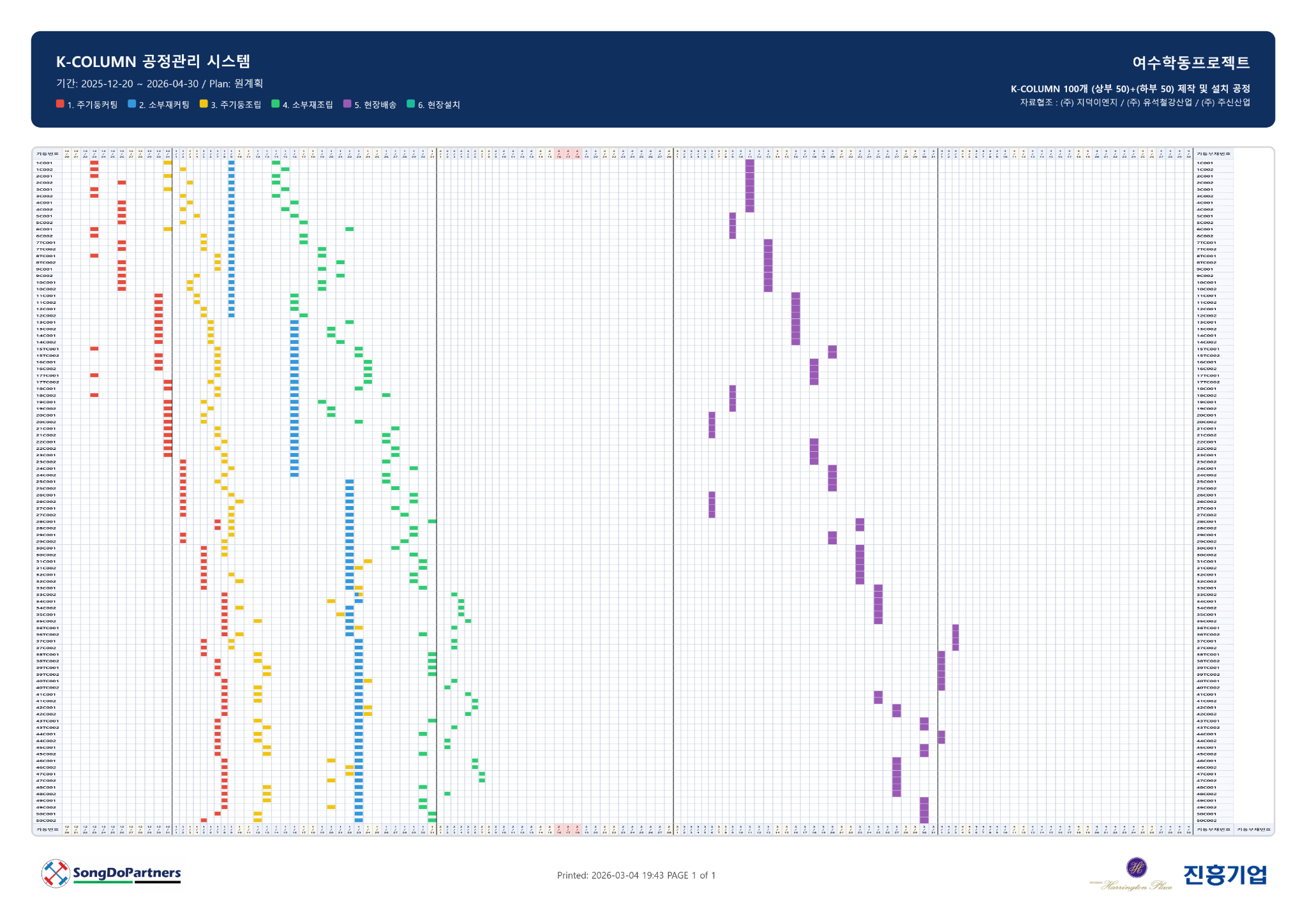 K-COLUMN 공정관리 시스템 실시간 공정표